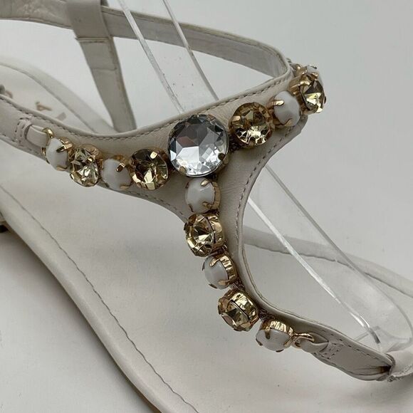 ISOLA Sandal Women’s Size 10 White Leather Rhinestone Thong Slingback Flat - Picture 10 of 14